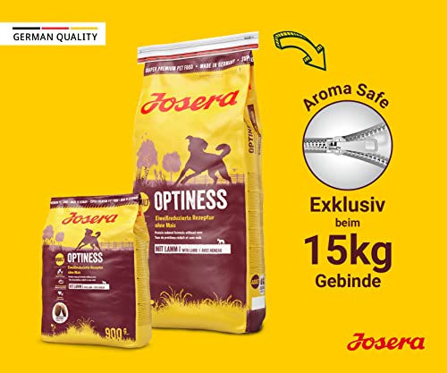 JOSERA Optiness (1 x 15 kg) | Adult | Premium Trockenfutter für ausgewachsene Hunde | Lamm & Geflügel | eiweißreduziert & ohne Mais | weizenfrei | wertvolle Fettsäuren | Hundefutter | 1er Pack