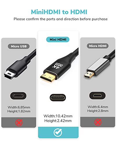 Image of Mini HDMI to HDMI Cable 3.3FT, [Aluminum Shell, Braided] High Speed 4K 60Hz HDMI 2.0 Cord, Compatible with Camera, Camcorder, Tablet and Graphics /Video Card, Laptop, Raspberry Pi Zero W