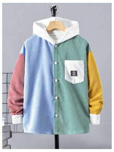 Verdusa Boy's Color Block Hooded Corduroy Jackets Casual Long Sleeve Outerwear with Pocket3