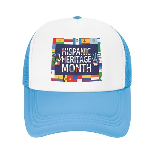Vetrova Hispanic Heritage Month Trucker Hat Celebrate Hispanic Heritage Baseball Cap Mesh Back Adjustable Hats for Kids - Sky Blue
