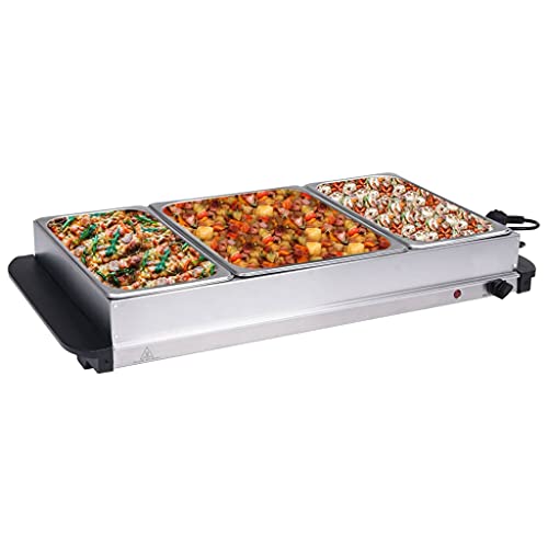 MUSEVANE Buffetwärmer Edelstahl mit einstellbarem Thermostat 400W 2x2,5 L + 1x4 L warmhaltebehälter (Elektroherd…