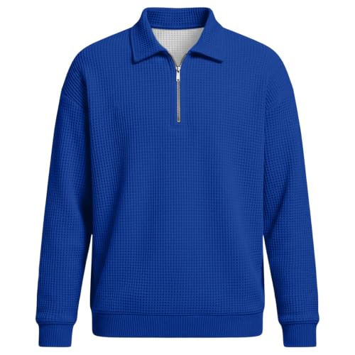 Aniywn Mens Pullover Quarter Zip Waffle Long Sleeve Athletic Sweatshirts | Mens Pullover Quarter Zip Waffle Knit Long Sleeve Sweater Tops Plus Size Fall Winter Casual Pullover Outdoor Sweatshirts - image 4