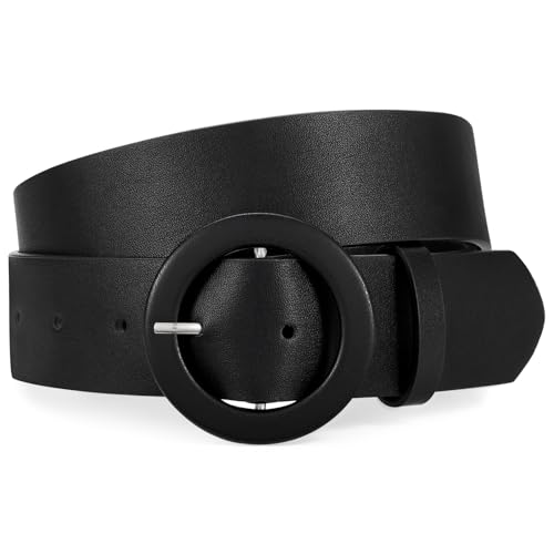 XZQTIVE Women's Wide Belt Fashion Candy Color Round Buckle Ladies Belt for Jeans Pants Dresses, Black(Fit Waist Size 48