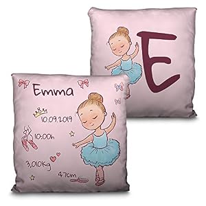 LolaPix Emma Geburtskissen Blaue Ballerina Personalisiert