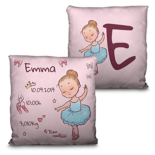 LolaPix Emma Geburtskissen Blaue Ballerina Personalisiert