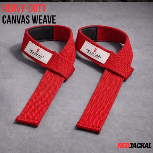 Image of REDJACKAL Single Loop Lifting Straps for Weightlifting - Heavy Duty Padded Cotton Deadlift Straps for Men & Women - Powerlifting, Bodybuilding & Gym Strength Training | 1 Pair Red