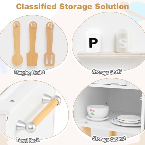 Costzon Kids Kitchen Playset, Little Chef Pretend Play Kitchen w/Stoves, Faucet, Sink, Microwave, Cabinet, Oven & Cooking Accessories, Wooden Play Kitchen for Kids 3+ Years Old (White) - Image 2