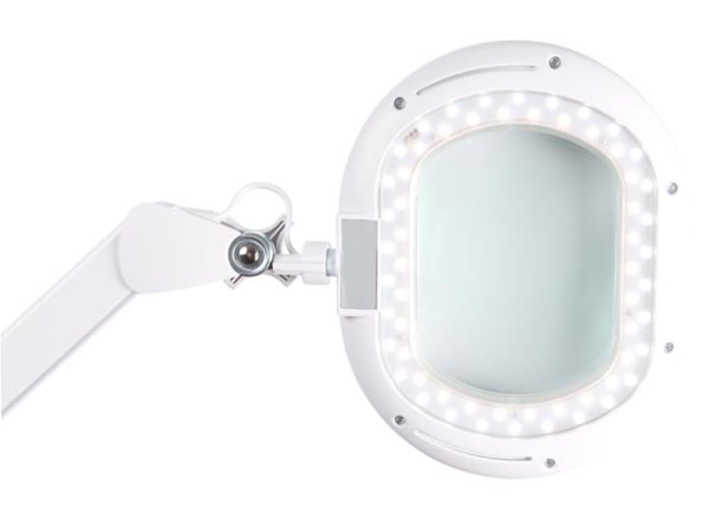 Velleman Lámpara lupa LED con pinza, lámpara de aumento regulable de 10 W, 60 LEDs, aumento 2,25x, lente 5 dioptrías 142 mm, 3500-6500 K, para lectura, diamond painting, hobby y trabajos de precisión