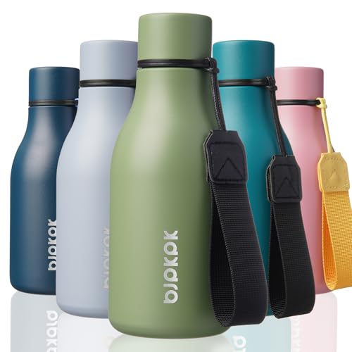 Image of BJPKPK Insulated Water Bottles, 12oz Stainless Steel Metal Water Bottle with Strap, BPA Free Leak Proof Jugs, Mugs, Flasks, Reusable Thermal Flasks for Sports & Travel, Forest Green