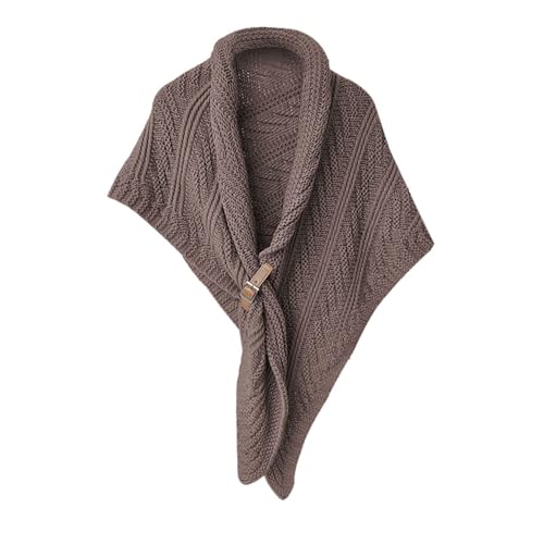 QUROXO Knitted Triangle Shawl With Leather Buckle, Winter Scarf Warm Fashion Pashmina Crochet Ponchos Triangle Shawl Wraps