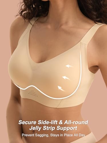 Wireless Jelly Bras for Women with Support and Lift - Full Coverage Seamless Bralette No Underwire - Padded T-Shirt Bra2
