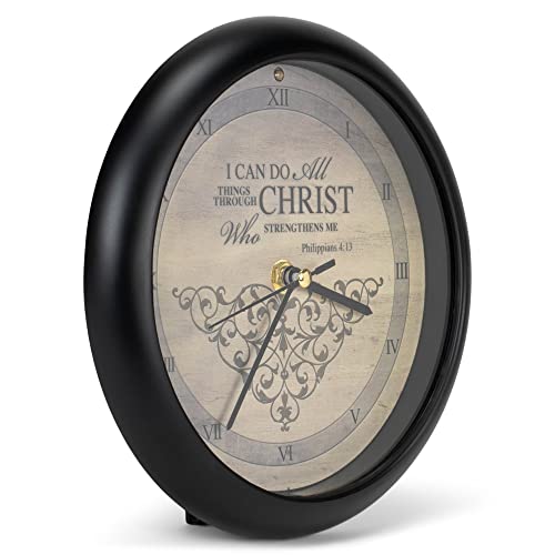 Mark Feldstein & Associates DK-IICD83H I Can Do All Things Inspirational Natural Brown 8 Inch Three Hymn Sound Clock thumb #1