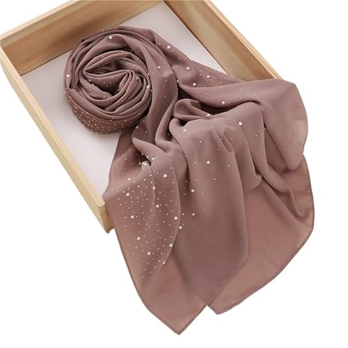 1pc Solid Color Chiffon Scarf with Faux Diamond Decor Thin Breathable Hijab Style Windproof Sunscreen Shawl(Khaki)
