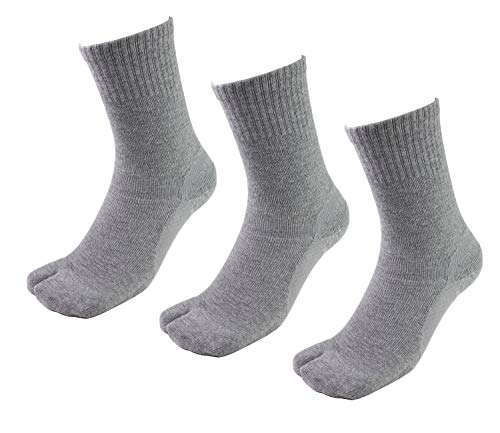 Unisex Arch Support 2 Toe Flip Flop Toe Tabi Toe Crew Socks, 3 Pairs - Grey