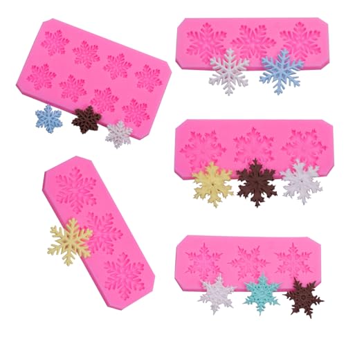 Yharnamite 5 Pcs Silicone Chocolate Moulds, Snowflake Silicone Mold, 3D Snowflake Cake Silicone Fondant Molds, for Home Kitchen Baking, Holiday Gifts, Wedding Parties, DIY and More
