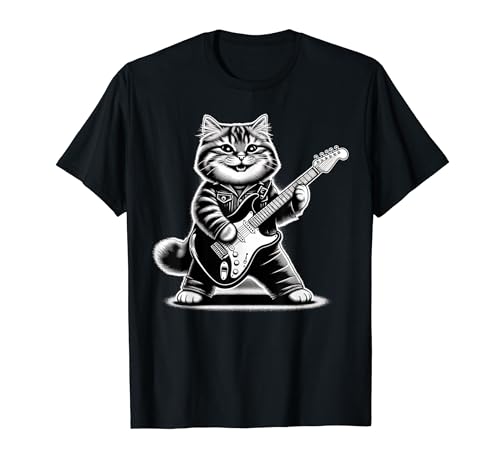 Cat Shirts for Men Women Kids Heavy Rock Guitar Cat Gifts Camiseta