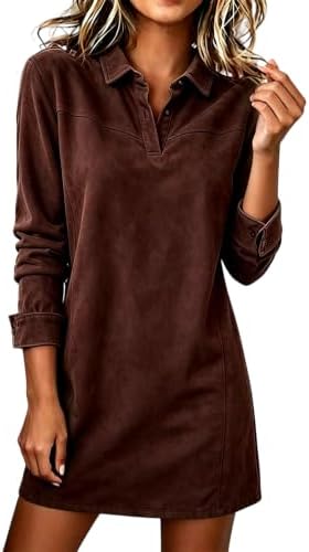 Women's Collared Fall Dress Mini Vintage Long Sleeve Casual Wear ...