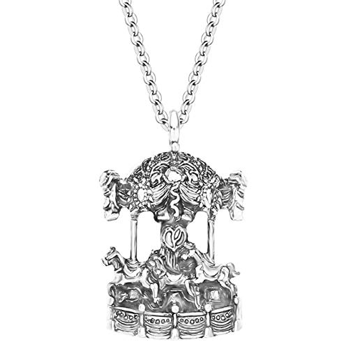 Duowei Merry Go Round Carousel Horse Pendant Necklaces Novelty Detailed Zinc Alloy Antique Gold Silver Plated Jewelry For Women Kids Gifts (Silver-Plated-Stainless-Steel) #TOP4