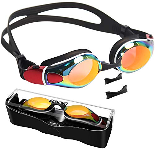 aegend Swim Goggles, Flat Lens Swimming Goggles with 3 Adjustable Nose Pieces, No