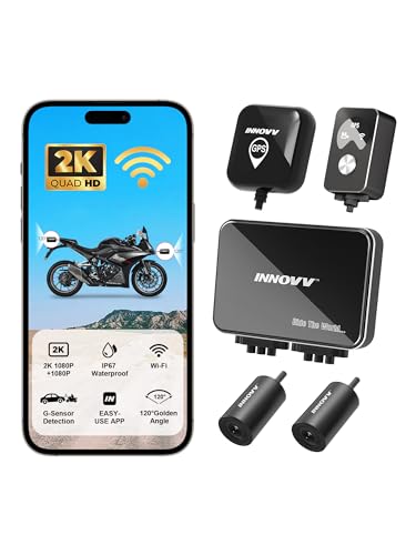 INNOVV K7 Motorcycle Dash Cam, 2K + 2K Front and Rear Camera with EIS Anti-Shake, Motorcycle DashCam with 24hr Sentry Mode, Emerg Auto Save GPS, App Connect, IP67 Waterproof, Max Support 512 GB