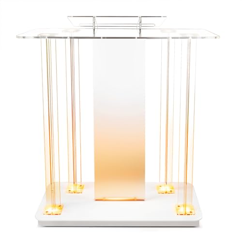 Acrylic Church Pilpits with Wheels, 46'' Church Podium with 15 Colors Lights,Podium Stand Hosting...