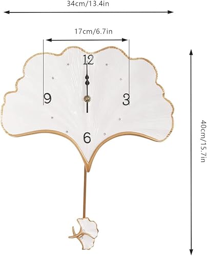 Miniatura 2 de AOKLEY Reloj de pared Ginkgo Leaf Wall Clock WPendulum Creative Battery Operated Non Ticking Quartz Clock Elegant Decorative Hanging Clock for