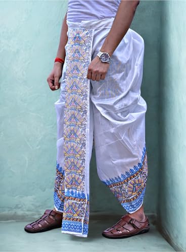 Image of Men's Ready to Wear Pant System Printed MAYUR PUCHHA Dhoti for Marriage, Pooja, Festival etc.(GC010)