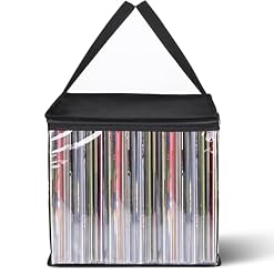 Facmogu Vinyl Record Storage Bag, 12″ PVC Clear LP Vinyl Record Storage Bag Holds up to 50 Albums, Album Carrying Case Bag with Handle, Protective CD LP Records Holder for Travel, Organizer - Les Beatles, Paul McCartney, John Lennon, RIngo Starr, George Harrison