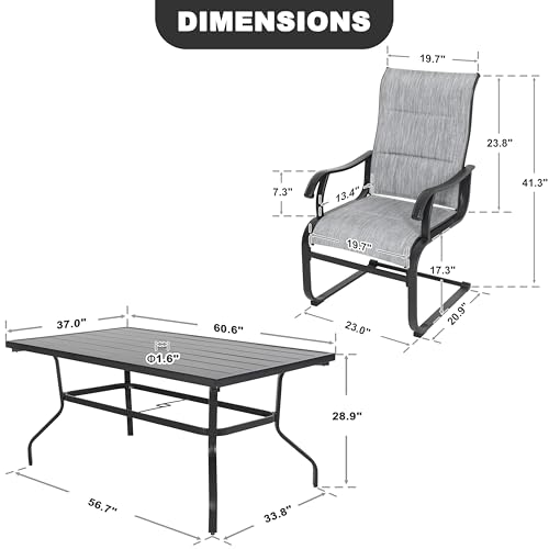 Image of NUU GARDEN 7-Piece Outdoor Dining Set, 61 inch Rectangular Table with Umbrella Hole & 6 All-Weather Textilene Padded Chairs, for Patio Garden, Light Grey and Black