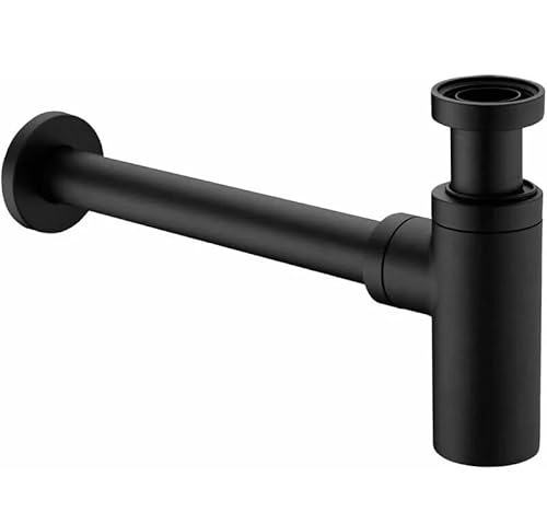 Valaz - Sifone a vista per lavabo, in ottone e acciaio inox, 1/4, colore nero opaco