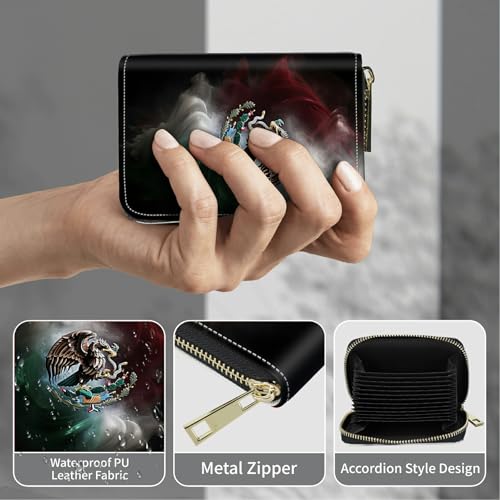 Image of Cute Credit Card Holder with Zipper, Mexico Flag RFID-Blocking Card Case Small Wallet for Women Men, Multi-slot Card Organizer Case Travel Accordion Wallet