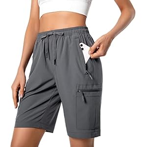 Women’s Lightweight Hiking Cargo Shorts Quick Dry Athletic Shorts for Camping Travel Golf with Zipper Pockets Water Resistant