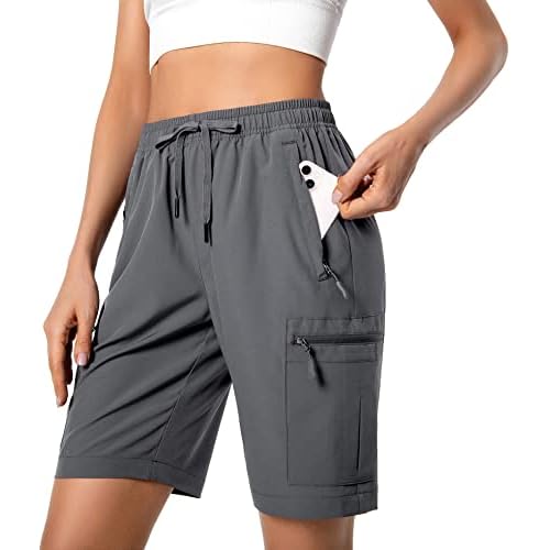 Women’s Lightweight Hiking Cargo Shorts Quick Dry Athletic Shorts for Camping Travel Golf with Zipper Pockets Water Resistant