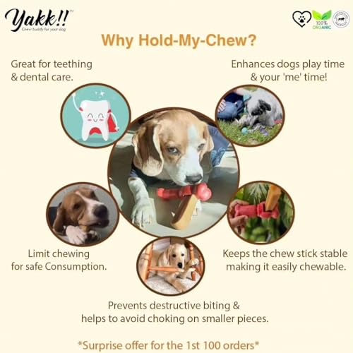 Image of Yakk!! Hold-My-Chew Holder - for Dogs to Enjoy Their Medium /Large Yak Cheese chew /Cow Milk Chew better /100% Natural Rubber /for All Puppies & Dogs /Dental Stick /Teething Dental Care Dog Toy Green
