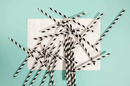 Kingseal Fsc Certified Disposable Paper Drinking Straws, Paper Wrapped, 7.75" Length X 6Mm Diameter, Black Swirl Stripe, Biodegradable, Earth Friendly, Bulk Pack - 400 Straws Per Box #TOP4