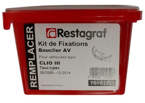 Restagraf - Kit de Fixations pour Bouclier Avant CLIO III Berline, Estate Phase 1-2 (09/2005 à 12/2014) - Réf. 701015D - Boîte de 64 Pièces