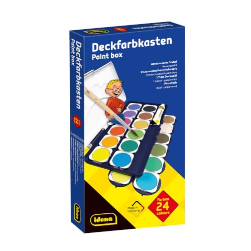 Idena 22064 - Deckfarbkasten mit 24 Farben und 1 Tube Deckweiß, ideal für Kindergarten, Schule und zu Hause