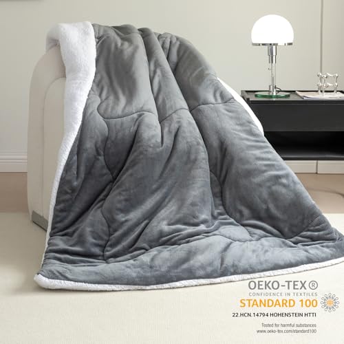 CHOSHOME Sherpa Fleece Blanket- Thick Warm Blanket for Winter, Soft Fuzzy Plush Blanket for Bed, Couch, Travel (Grey, Queen 90" x 90")