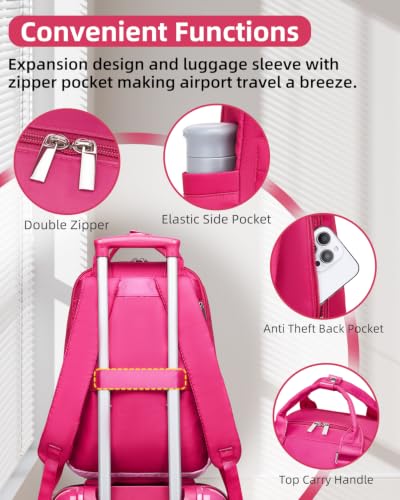Image of LARVENDER Carry on Luggage 22x14x9 Airline Approved Hardshell Suitcase with Wheels TSA Lock, PC+ABS Lightweight Suitcase Set for Women with Travel Backpack, Berry Sparkling, 3 Piece Set