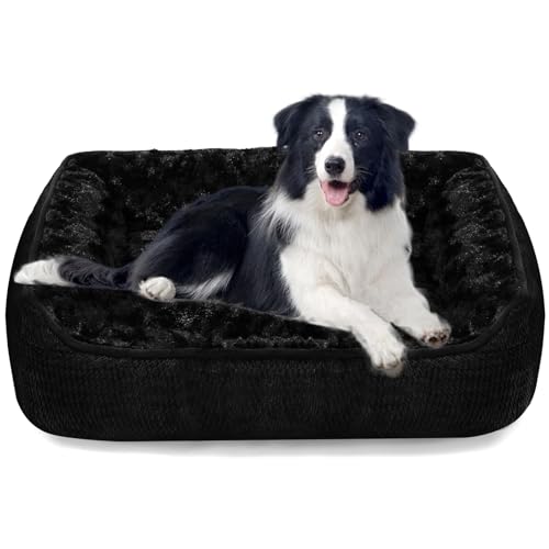 Muecleao Hundebett, Weiches waschbares Hundesofa mit Plüsch, bequemes Hundekissen und Rutschfester Hundekorb für kleine und mittelgroße Hunde (Schwarz, 70x60x15cm(L X W X H))