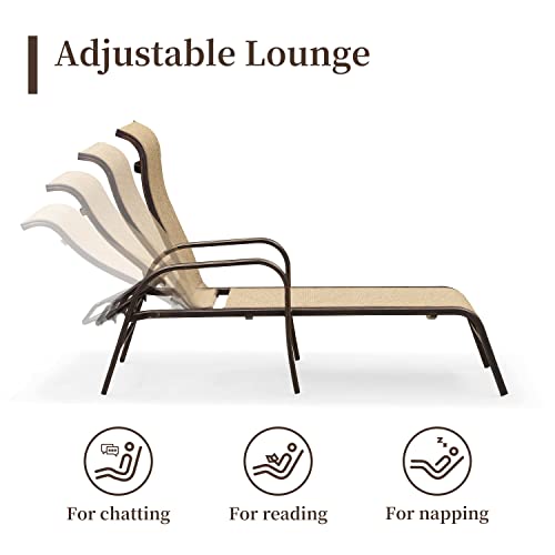 Purple Leaf Chaise Lounge Chairs For Outdoor 3 Pieces Cast Aluminum Sunbathing Lounge Chair For Patio Lawn Pool Luxury Tuscan Style Patio Lounge Chair（Khaki） #TOP7
