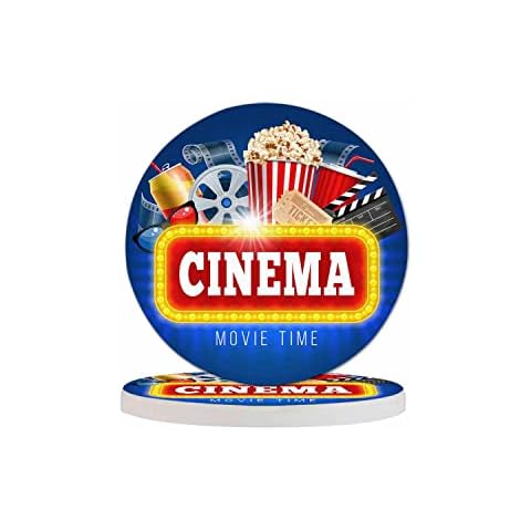 Pznen Cinema Theme Cup Coasters for Table Movie Time Drink Popcorn Realistic Film Ticket Clapping Board Reusable Drink Coasters Set 2 Pcs Coffee Home Farmhouse Living Room Bar Decor Cover