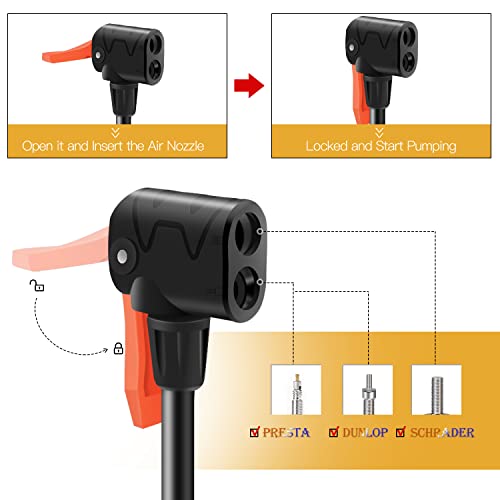 Bike Pump With Gauge, Floor Bicycle Pump 160 Psi, Bike Air Pumps With Schrader And Presta Valve, Bicycle Tire Pump For Road Bike, Balloons, Sports Balls #TOP2