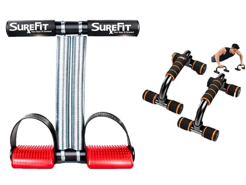 Image of SUREFIT Tummy Trimmer with Dual Spring & Push-Up Bar Combo | Full Body Home Workout Kit for Men & Women | Core, Arms, Chest & Abs Fitness Pack