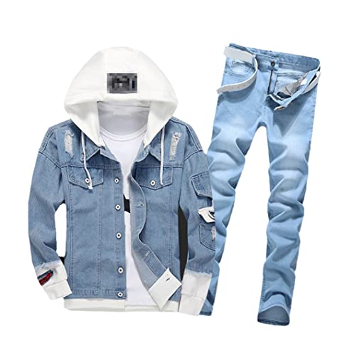 Veste de cowboy à capuche homme bleu style urbain casual XL