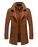 PRIJOUHE Men's Wool Blend Jacket Single Breasted Slim Fit Thick Winter Windproof Pea Coat with Removable Scarf