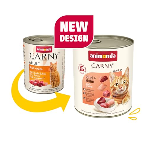 animonda Carny Adult Kräftige Variation (6 x 800 g), Katzennassfutter für ausgewachsene Katzen, Nassfutter mit 100 % frischen, fleischlichen Zutaten, Katzenfutter ohne Getreide und Zucker