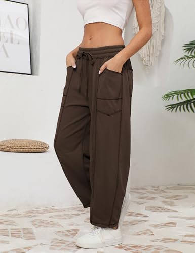 Womens Slouchy Barrel Sweatpants Mid Waisted Wide Leg Pants Drawstring Athletic Baggy Pants Lounge Sweats3