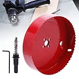 Lochsäge Metall M42 HSS Lochsäge Alu Eisen Holz 200mm komplett mit Sechskant-Schaft und Bohrer Ø 200 Zahn Dia, gezahnten BI Cutter Bohrer Rot