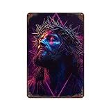 SCHUWEFA Jesus Christus, Neon-Kunst, Wanddekoration, Kunst, Metallblech-Poster, moderne Bar-Dekorationen, 30 x 20 cm